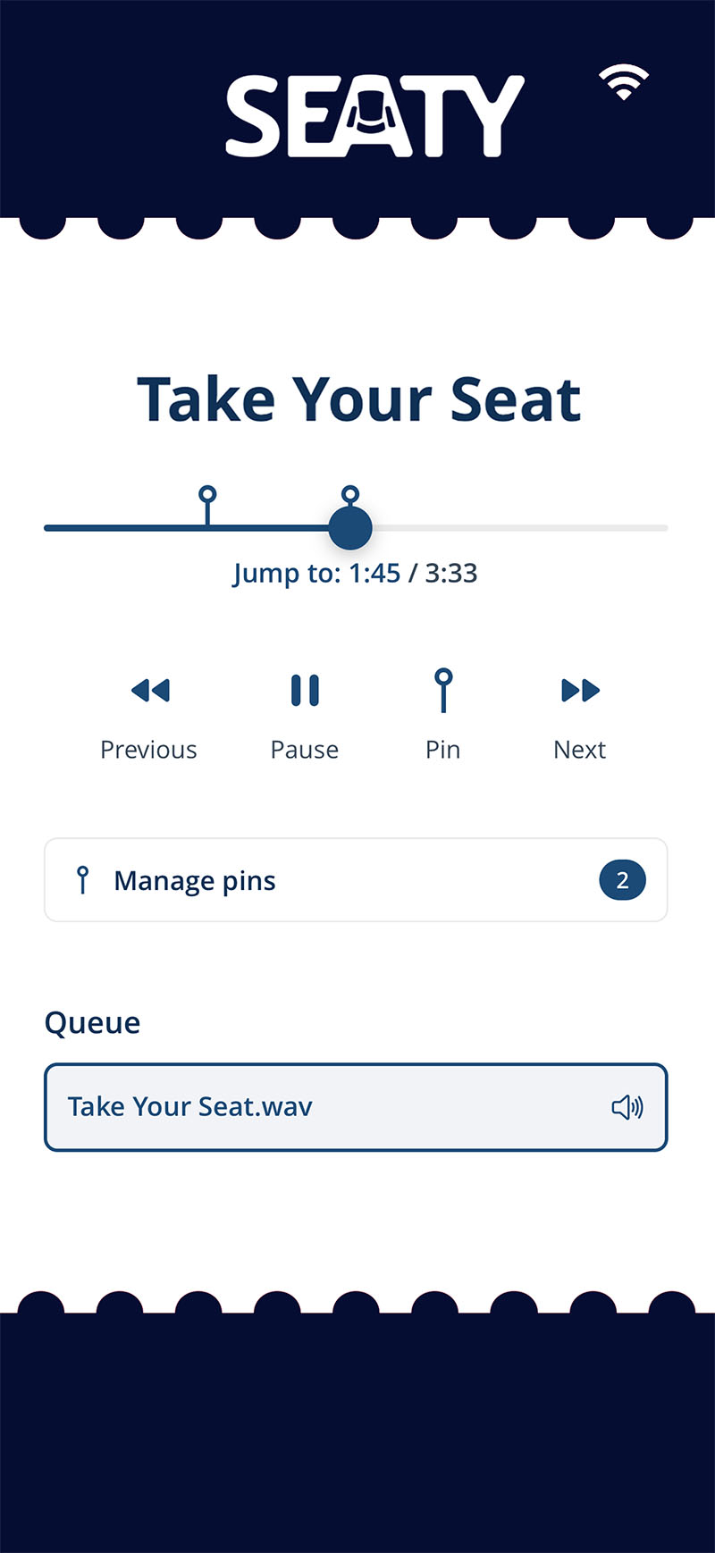 Pinned moments in a piece of rehearsal music for a dance school home practice
