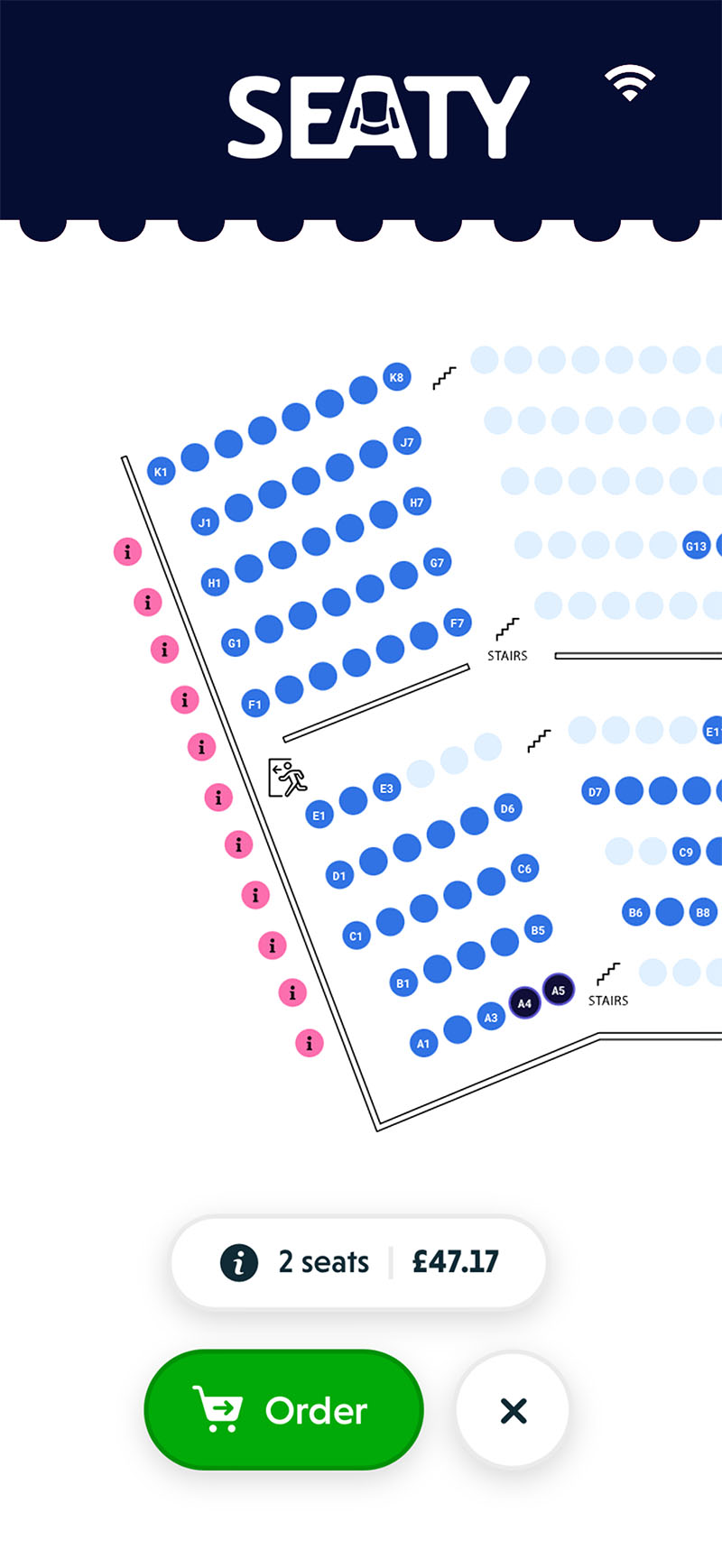 Seating plan and ticketing interface
